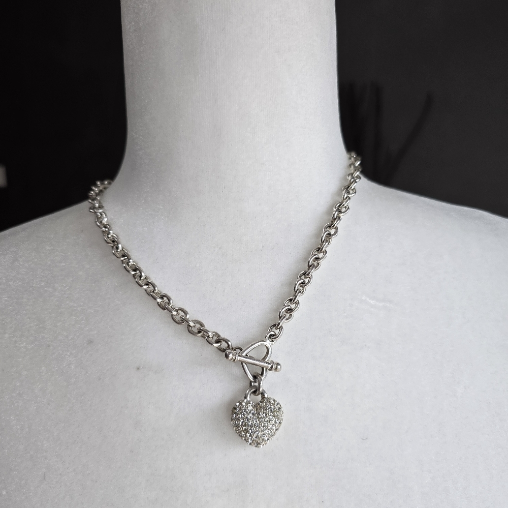 Joan Rivers Pave Heart Pendant Necklace silver tone love valentine romantic